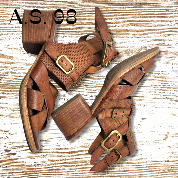 A.S. 98 Leather Gladiator Heeled Boots with Brass Accents Woven Leather - Picture 6 of 8